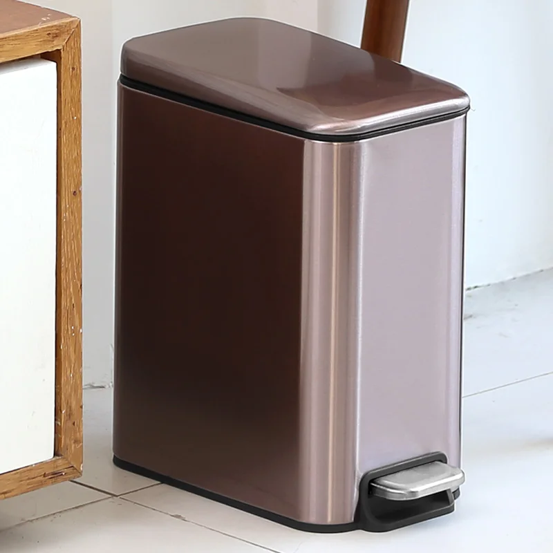 5L Gold 5L нержавеющая сталь Fingerproof ступенчатая Педаль мусорная корзина мусорное ведро Безмолвная крышка Туалет Кухня - Цвет: 5L Gold