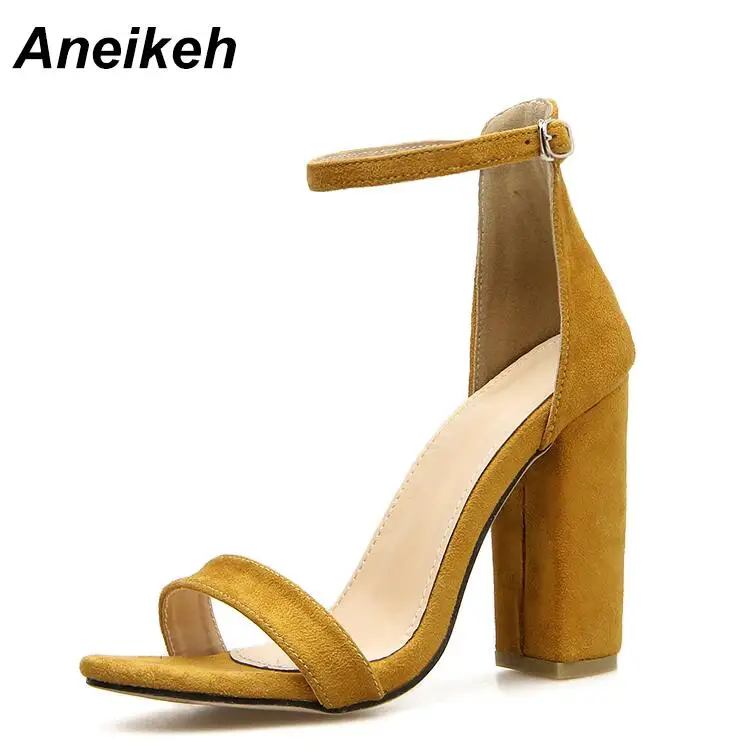 yellow Aneikeh/; сандалии-гладиаторы с леопардовым принтом; Модные женские босоножки; туфли на высоком каблуке с открытым носком и ремешком на щиколотке; туфли-лодочки черного цвета; Размеры 35-40 - Цвет: yellow