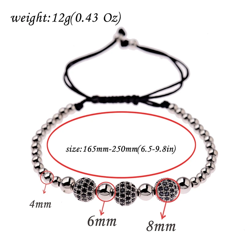 DOUVEI черный CZ шар Микро инкрустированный циркониевые Бусы Плетеный браслет