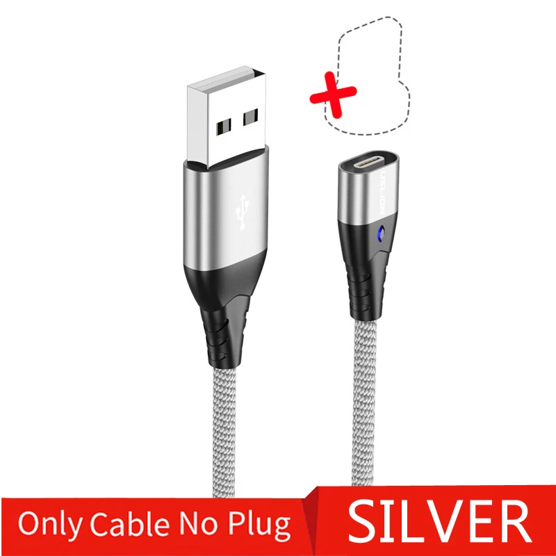 Only Cable Silver Магнитный кабель USLION Micro USB Type C для iPhone XS Max XR Samsung S10 3A кабель для быстрой зарядки Type-C Магнитный кабель для зарядки 1 м 2 м - Цвет: Only Cable Silver