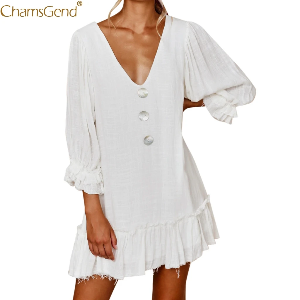 Женское короткое платье с v-образным вырезом однотонное пляжное глубоким лето 2019