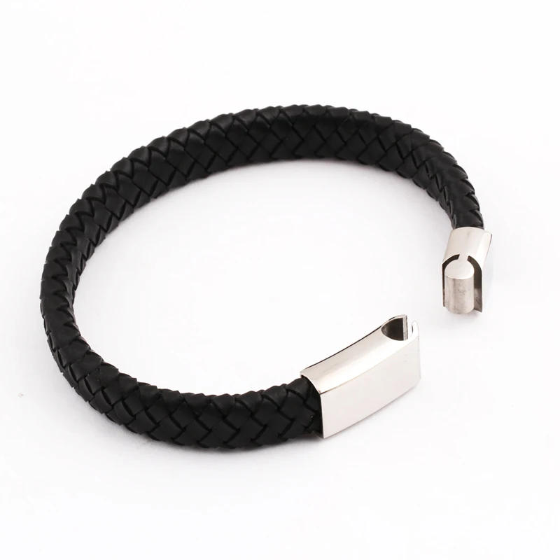 Genuine leather bracelet men stainless steel braid Bracelet with magnetic buckle claps | Украшения и аксессуары