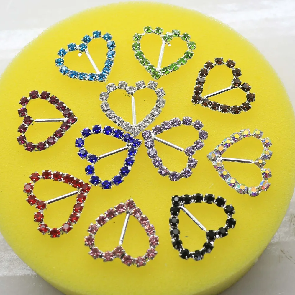 Горячая распродажа 10 шт. 21*18 мм цветные стразы в форме сердца блестящая лента