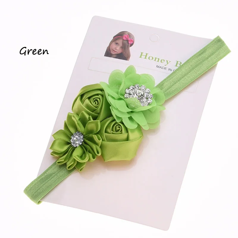 Green 1 шт. повязки с бантом для новорожденных, с розочками, цветочный ободок для волос подарок на крестины цветок бант для волос, бутик и повязка на голову - Цвет: Green