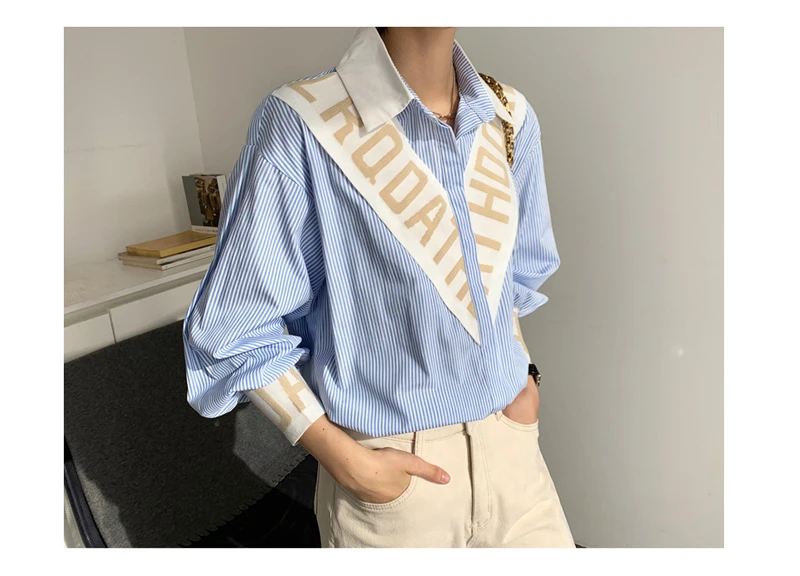 

Fashion New Spring Shirt Women Korea Style Harajuku Blouses Women Shirts Long Sleeves Striped Turn-dowm Collar Casual Tops SL011