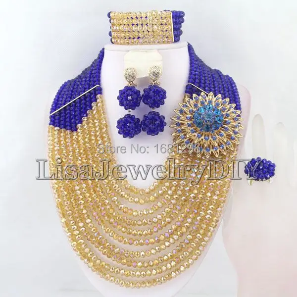 

Charming Nigerian Beads Crystal Necklaces Bracelet Earrings African Wedding Beads Jewelry Set HD0110
