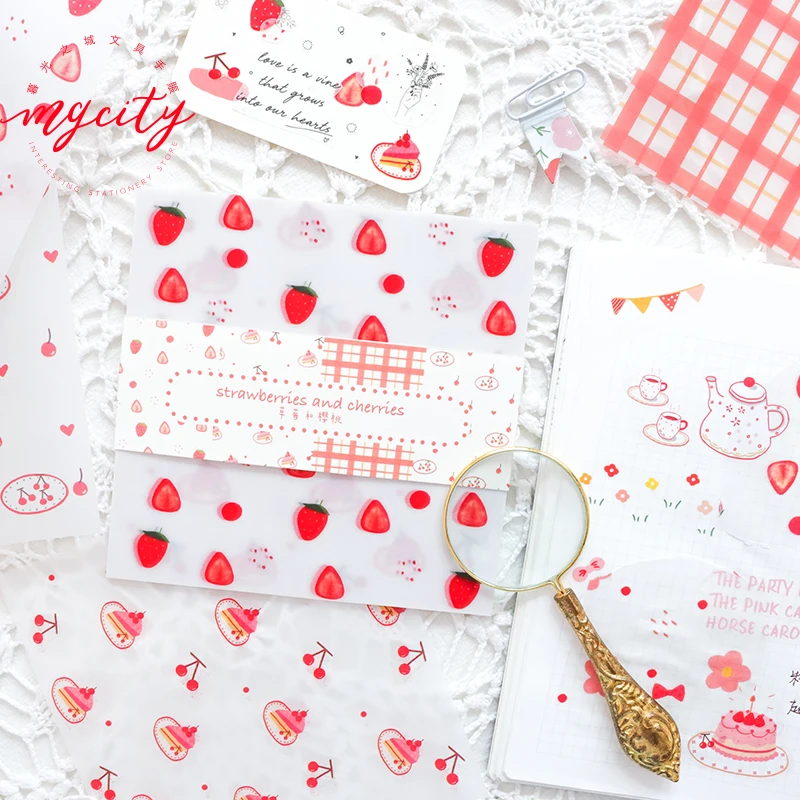 Вишневое клубничное дерево цветы облака Дневник путешествия наклейки ретро