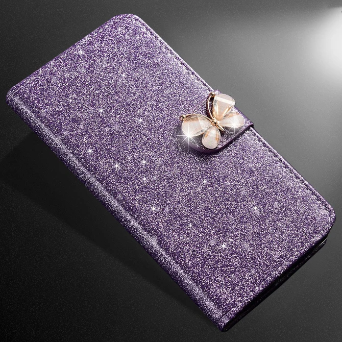 Purple butterfly ZOKTEEC Горячая Модный сверкающий чехол для ZTE Nubia Z17 Mini Кожаный чехол Чехол раскладной бумажник телефон с отделением для карт - Цвет: Purple butterfly