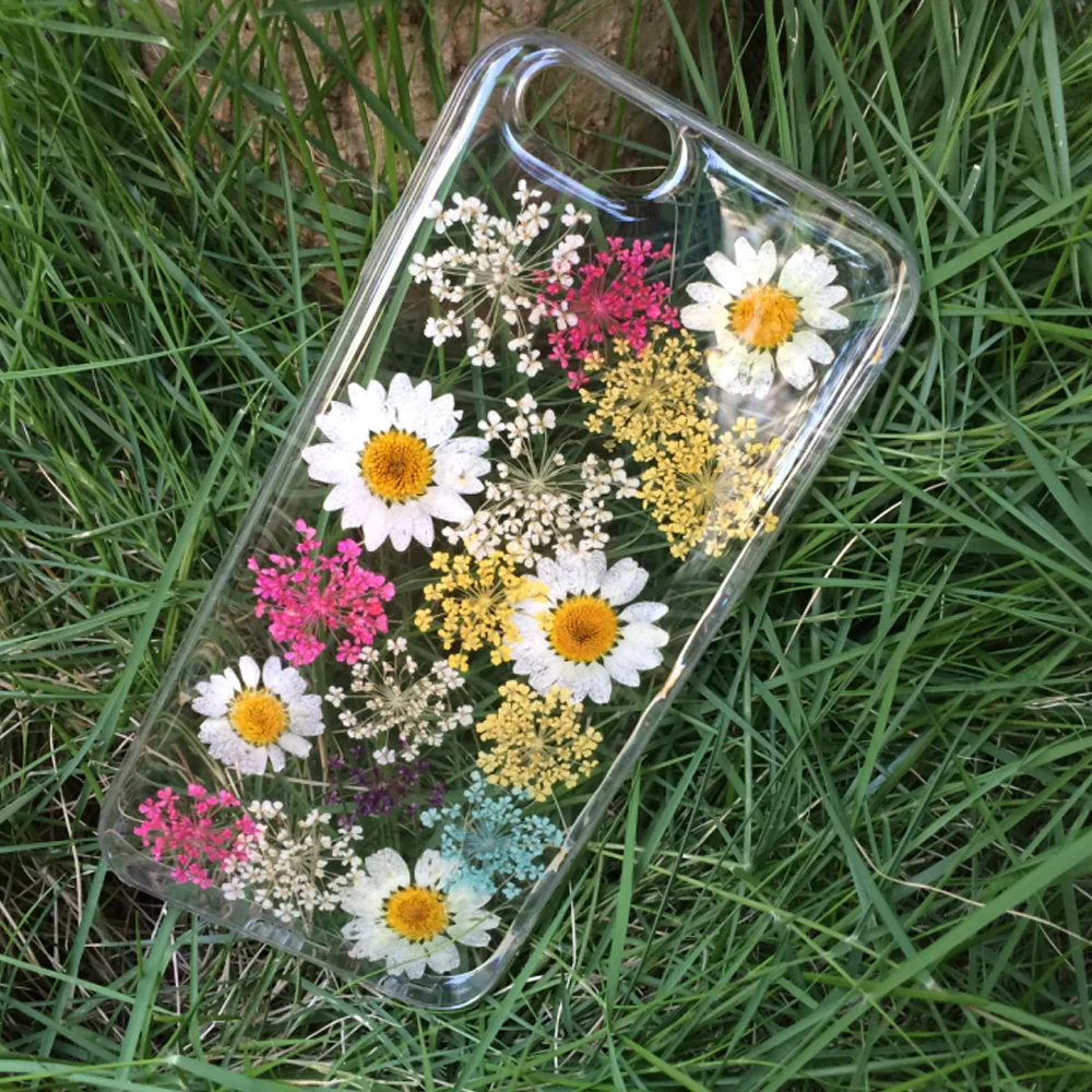 Boxkeya 100% DIY Handmade Natural Real Dried Flowers Cases For iphone X 6S 7 Plus 8 5S Clear Soft TPU Back Cover Coque |
