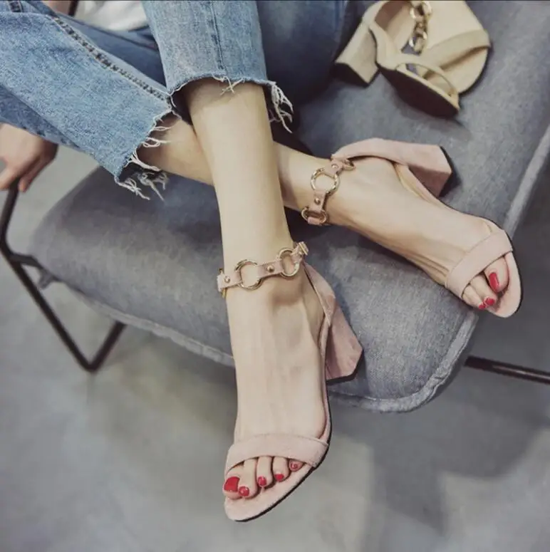 BJYL Ретро Средний Грубый каблук сандалии для девочек женские студенческие Xia бай