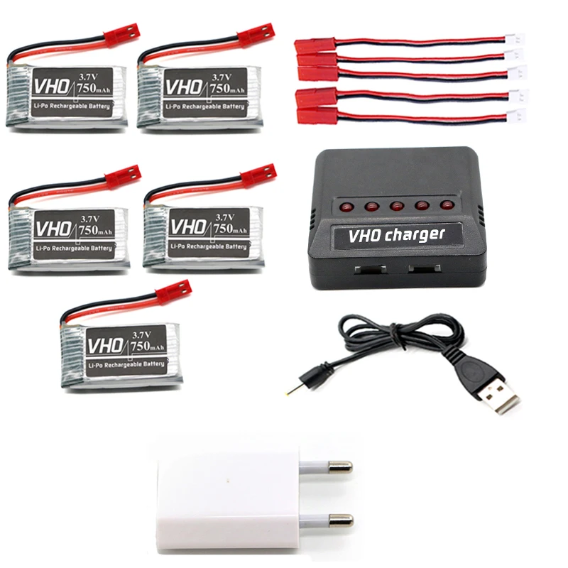 VHO 5 шт. 3.7 В 750 мАч 25c 1s1p 2.78wh Батарея и X5 Зарядное устройство для MJX X400 X500 X800 x300c X200