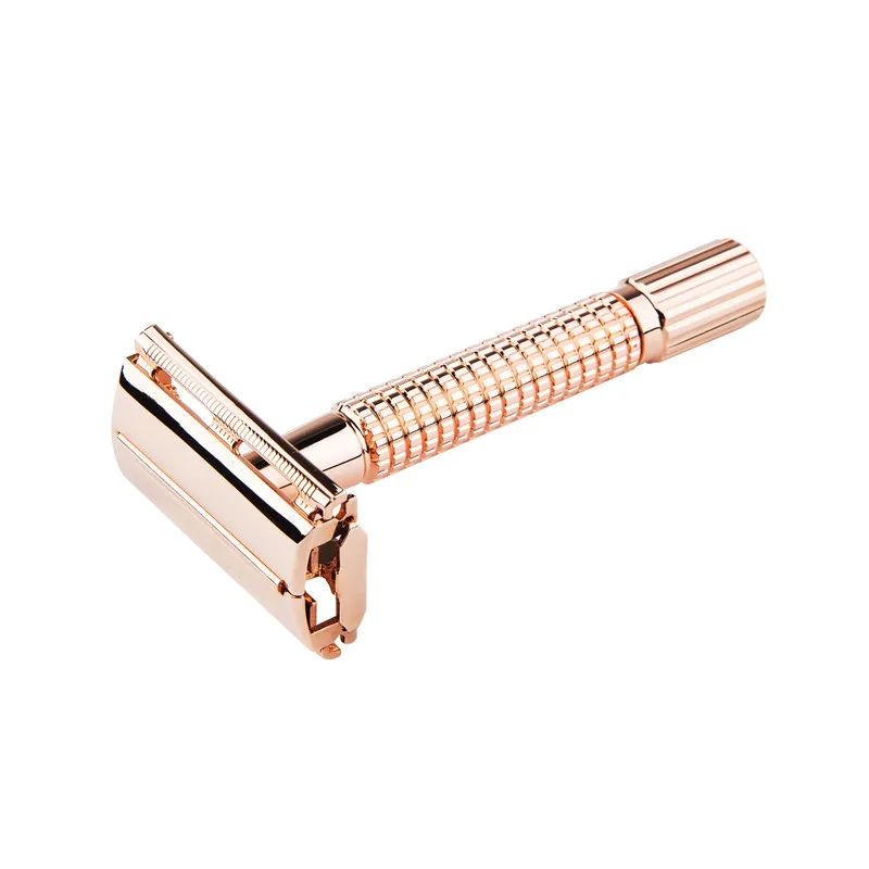 Мужская классическая ручная бритва с короткой ручкой двухсторонняя из розового