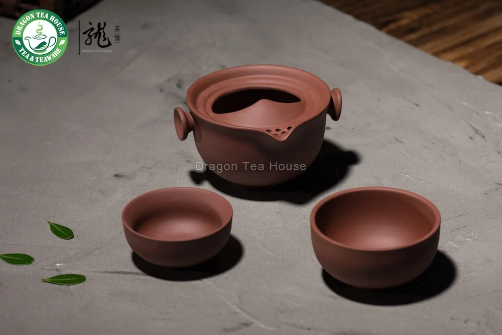 Yixing глина красный кунг чашки Fu & чайник Набор для путешествий 3 шт.|yixing clay|red clayteapot