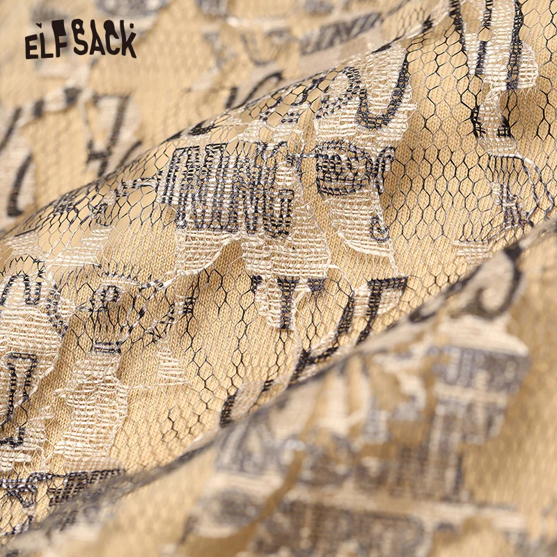 ELFSACK винтажное женское платье с буквенным принтом и сеткой повседневное