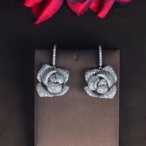 white gold color HIBRIDE/модные роскошные серьги в форме цветка розового золота, висячие серьги для женщин, ювелирные изделия, микро-паве с фианитом, Brincos, вечерние E-865 - Окраска металла: white gold color