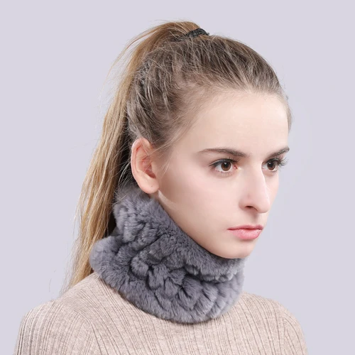 color 39 Women Real Fur Handmade Stretch Fur Scarf Knit Genuine Rex Rabbit Fur Headbands Girls Natural Fur Ring Cowl Snood Scarves Winter - Color: color 39