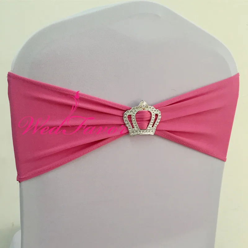 Rose Pink 100 шт Королевский Синий лайкра спандекс Свадебный чехол на стул с лентой пряжка с короной Эластичный стул Бант пояс для банкета отеля - Цвет: Rose Pink