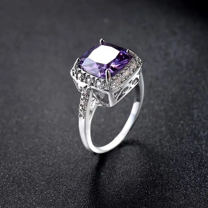 Wholesale Jewelry--( 3pcs/Lot ) Noble Purple Square Rings for Women White Gold Color Good Quality | Украшения и аксессуары