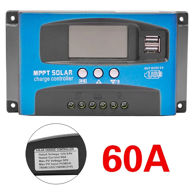30/40/50/60/100A MPPT Контроллер заряда для фотоэлектрических систем, два USB выхода, ЖК-дисплей Дисплей 12V 24V авто светодиодный фонарь на солнечной батарее Панель Зарядное устройство регулятор с нагрузкой