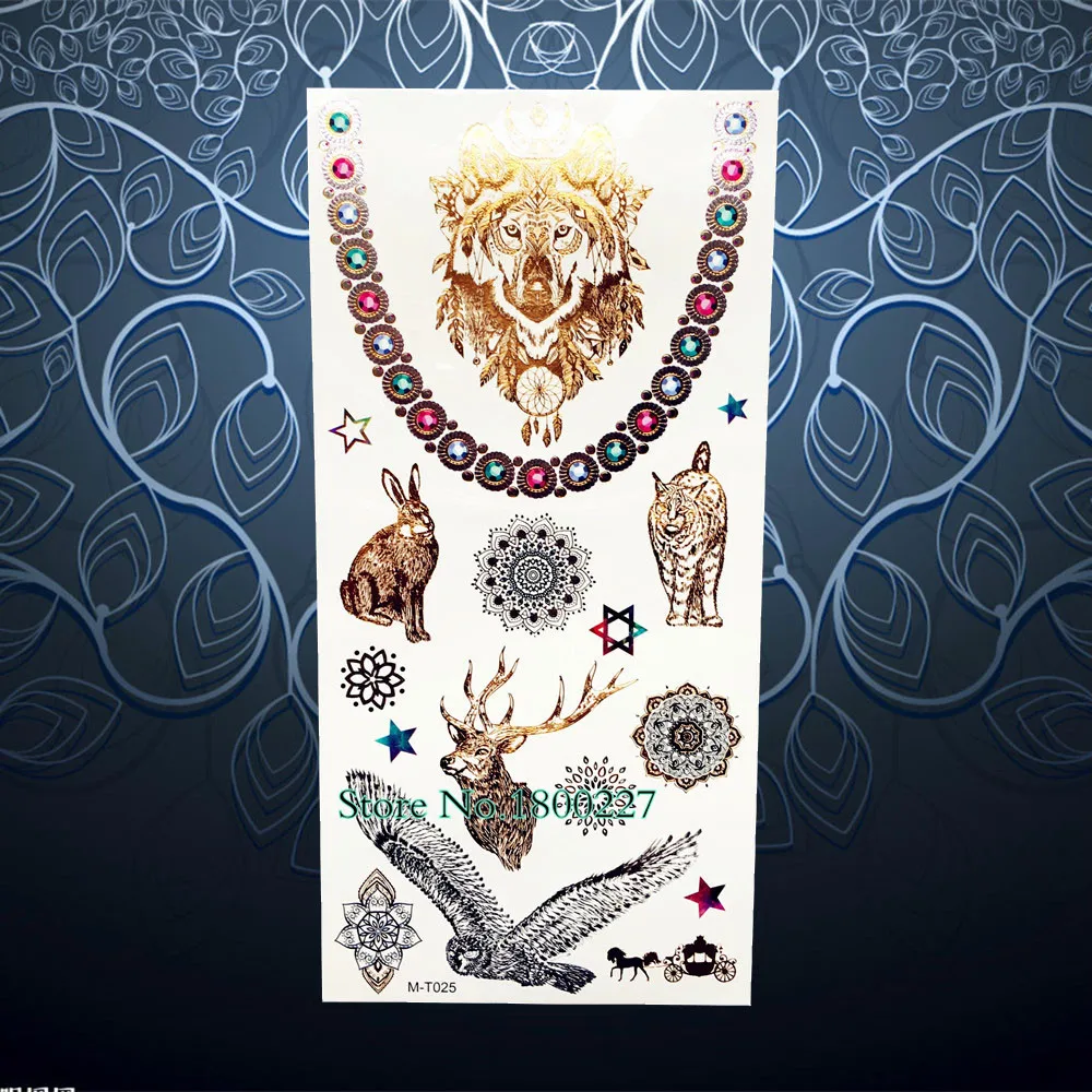 Золото индийский волк вспышка металлик временная татуировка Женщины тела макияж