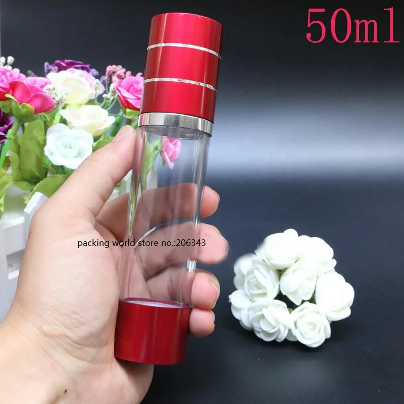 50 мл красный пластик/алюминиевый БЕЗВОЗДУШНЫЙ НАСОС бутылка для