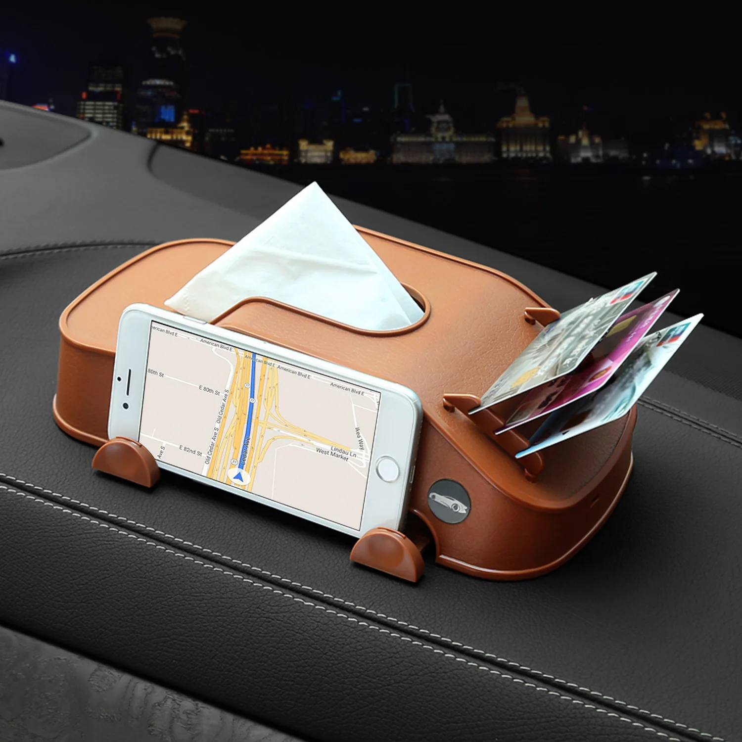 Storage Box Car Tissue Phone Holder Card Leather Creative Multifunction Tidying Case Decoration 208 | Дом и сад