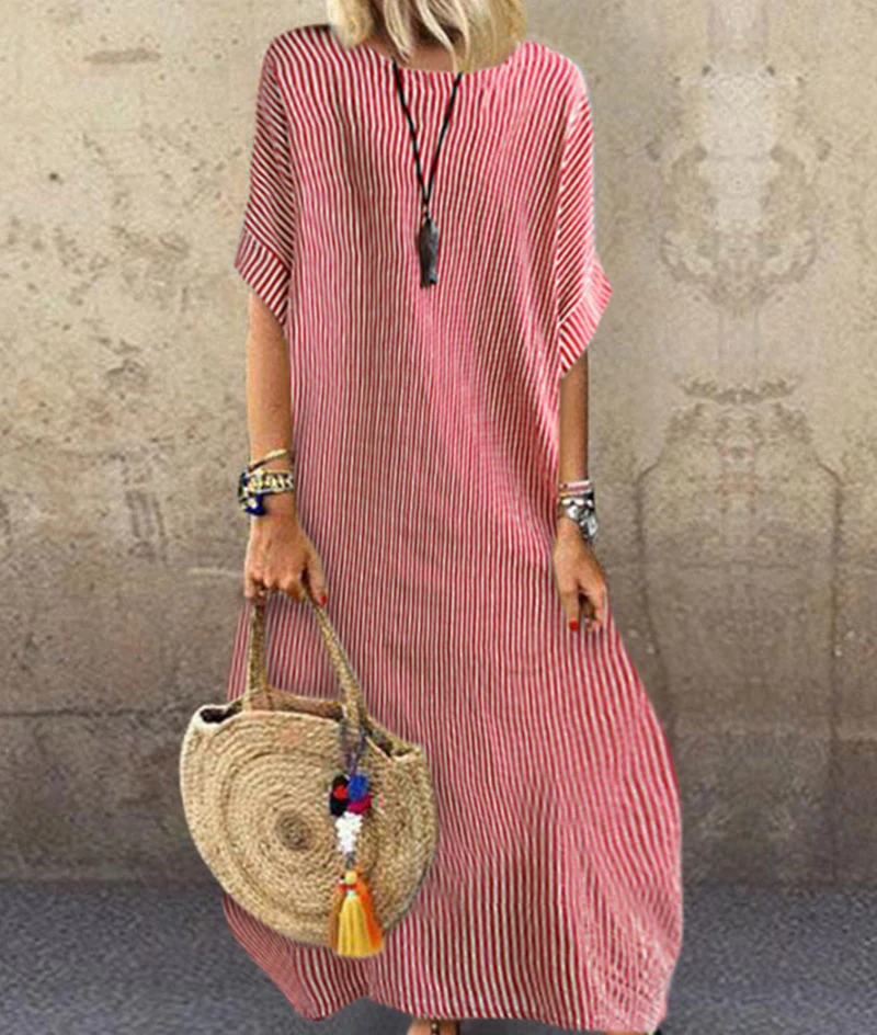 Женское винтажное хлопковое льняное платье летнее рубашка с коротким рукавом