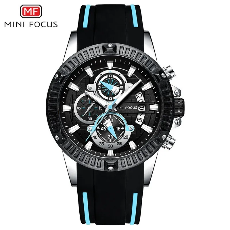 black Light blue MINIFOCUS модные спортивные часы для мужчин водонепроницаемые силиконовые наручные часы для мужчин люксовый бренд мужские часы кварцевые часы мужские часы - Цвет: black Light blue