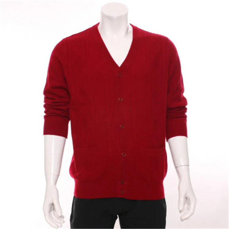 

high grade 100%goat cashmere argyle striped knit men fashion smart casual cardigan sweater red 2color S-2XL