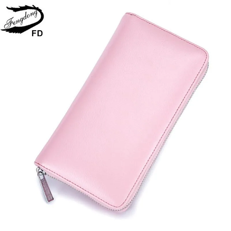 pink Fengdong, защита от rfid карт, кожаный держатель для карт, Женский Длинный кошелек, женская сумка для телефона, кожаный кошелек для девочек, мужской клатч, кошелек - Цвет: pink