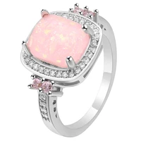 2019 wedding party finger ring beautiful jewelry silver color romantic big square sweet pink fire opal ring for womengirl gifts
