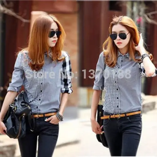 Женская весенне летняя одежда 2017 Повседневная джинсовая рубашка в стиле ретро на