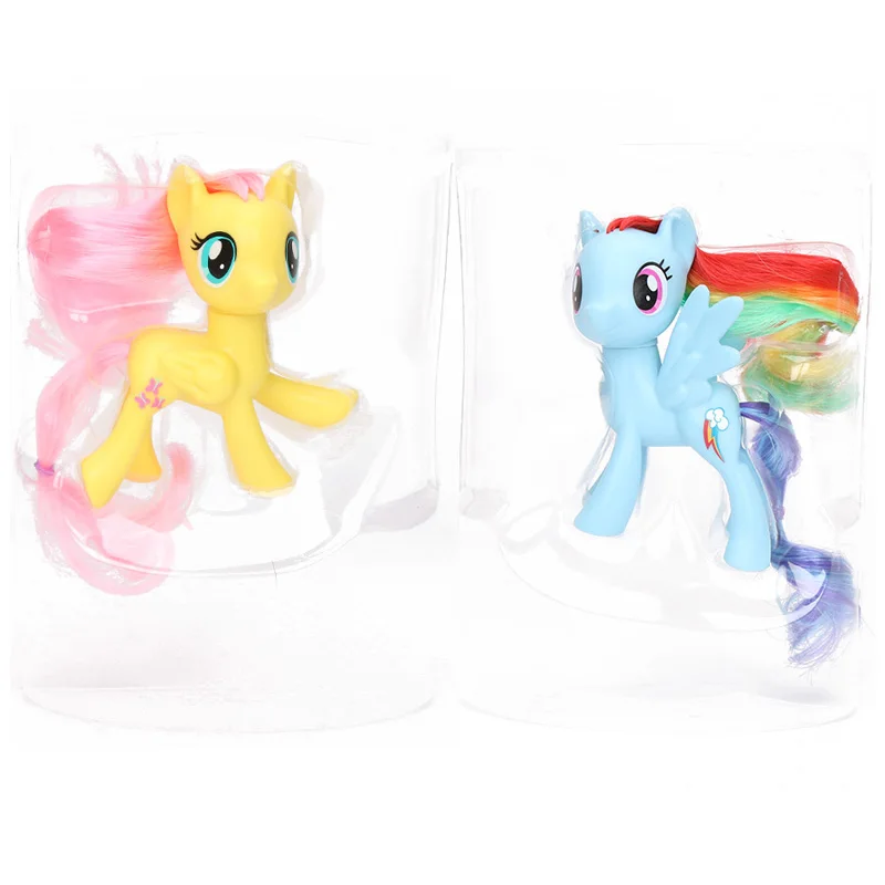 yellow blue set opp 2 шт./компл. игрушки My Little Pony всех цветов радуги; платье с Сумеречной искоркой серии «маленькие пони ПВХ фигурка Коллекционная модель куклы - Color: yellow blue set opp