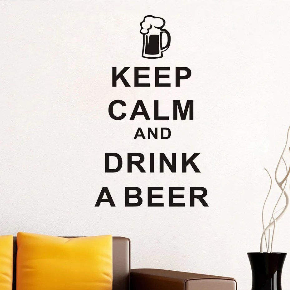 Funny Wall Stickers Keep Calm And Drink A Beer Kitchen Character Art Sticker Home Decor Restaurant Black Waterproof Mural | Дом и сад
