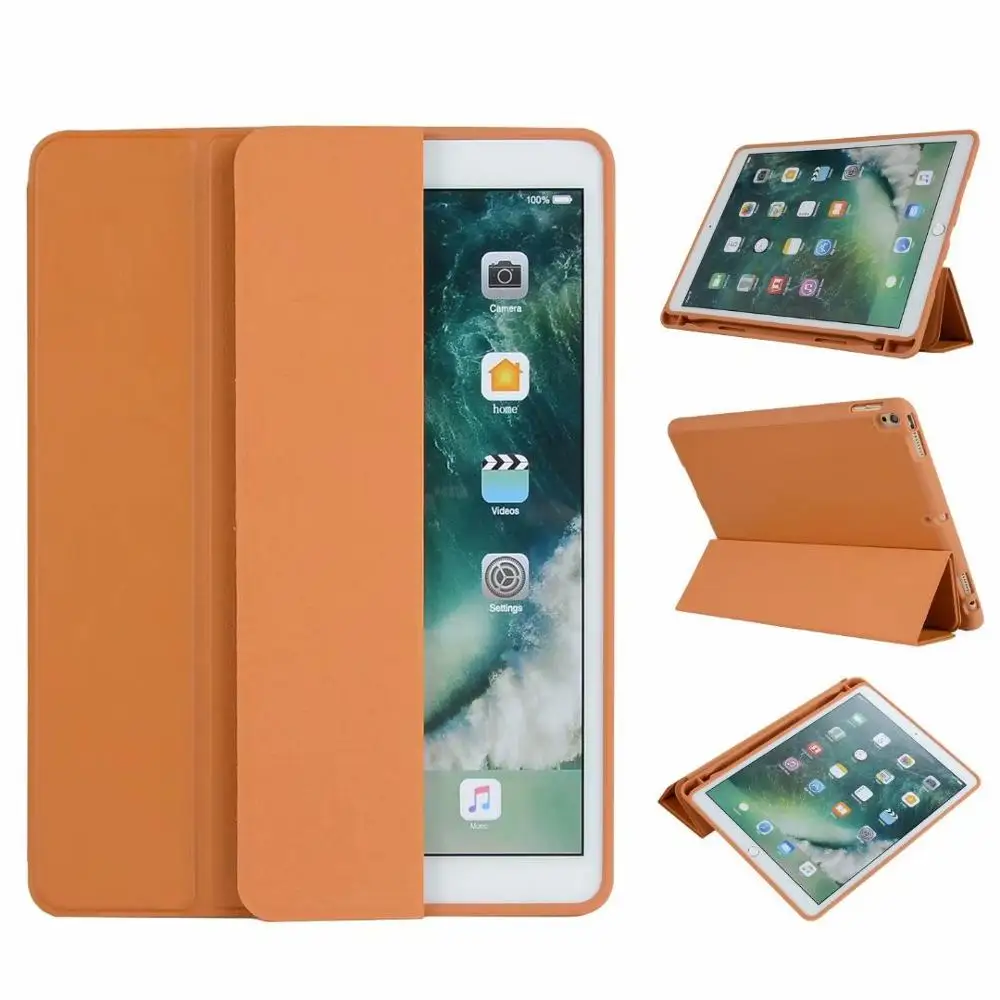 Оранжевый Чехол с держателем карандаша для Apple iPad Pro 10,5 планшета для iPad Air 10,5 силиконовый чехол из ТПУ кожаный чехол-книжка+ ручка - Цвет: Оранжевый