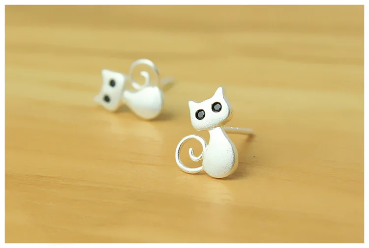 Серьги гвоздики женские из серебра 925 пробы с изображением милого кота|silver stud