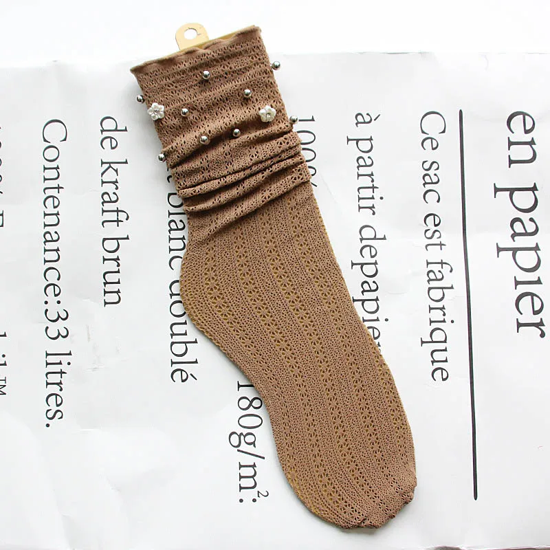 [EIOISAPRA] дышащие корейские ажурные носки в сеточку с жемчужинами; женские носки в японском стиле Harajuku Reto Edge Sokken ярких цветов; модные носки - Цвет: 2