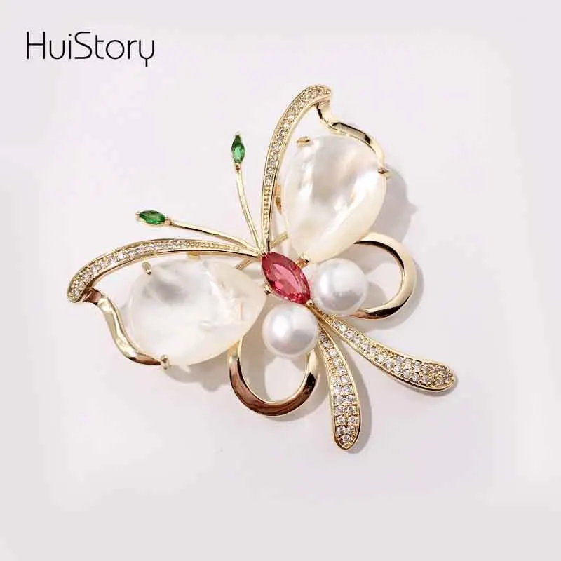 HUISTORY New Luxury High Quality Butterfly Brooches For Women Fashion Zircon Jewelry Animal Crystal Brooch and Pins Gift | Украшения и