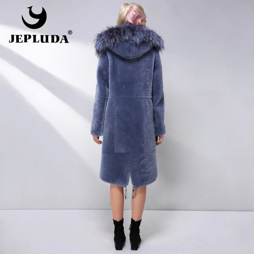 JEPLUDA Шуба Натуральный Мех овчины Австралийский На Капюшон Лисы Реальный Утеплительный Дубленка Женская Натуральная Овца Зимнее Женское Пальто с Мех На Капюшон Чернобурка Шуба Из Овчины Шуба Мутон