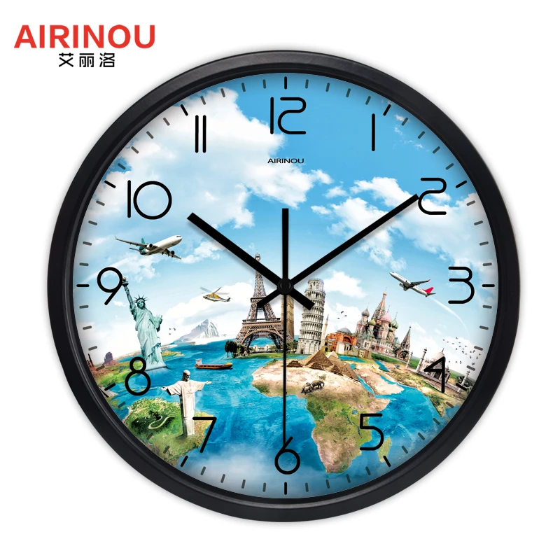 

Настенные часы с изображением мест интересов, бесшумные часы из кварцевого стекла для гостиной, домашний декор