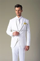 2018 handsome one button 3 piece white men wedding suit groom tuxedos slim fit tuxedos for men peaked lapel jacketpanttie