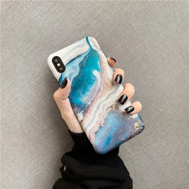Синие чехлы для телефонов с чернилами мраморные Чехол iPhone 7 S матовый мягкий