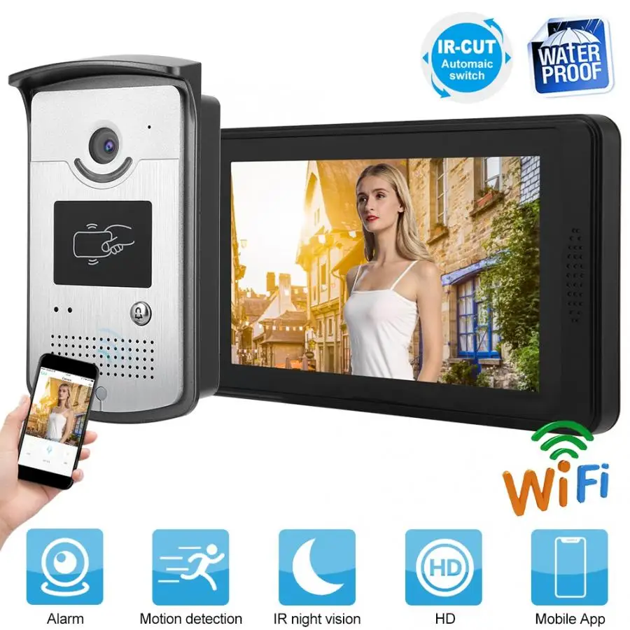 7 дюймов проводной Wifi электронный HD видео дверной звонок телефон с дистанционным
