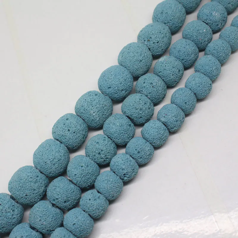 

Mini. order is $7!10,12,14mm Skyblue Volcanic Round Loose Beads Strand15"