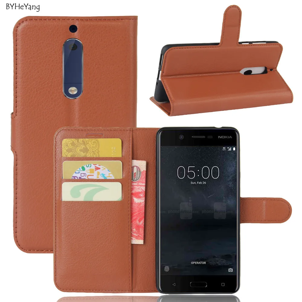 Byheyang для Nokia 5 5.2 &quotФлип Бумажник PU кожаный чехол магнитных флип Fundas силиконовый