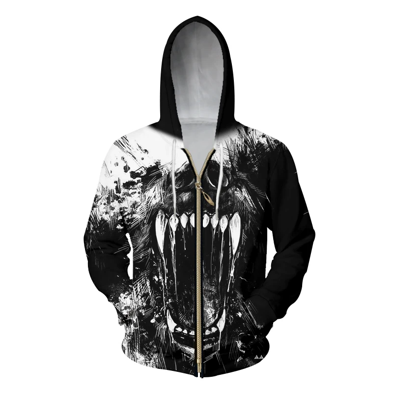 UJWI толстовки на молнии для мужчин с крутым принтом ужасов черепа 3D Толстовка
