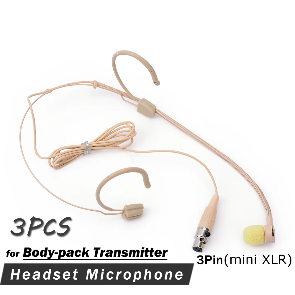 

3PCS Top Quality Singing Headworn Mic !! PRO Condenser Headset Microphone For AKG Wireless Bodypack Mini 3 Pin 3-Pin 3Pin XLR