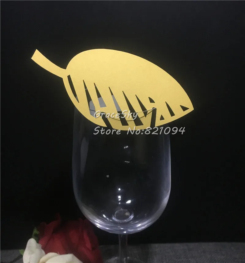 50pcs Free Shipping Hollow out leaves laser Cut Place name Seat Wedding Invitation Cup Cards for Wine Glass party supplies | Дом и сад