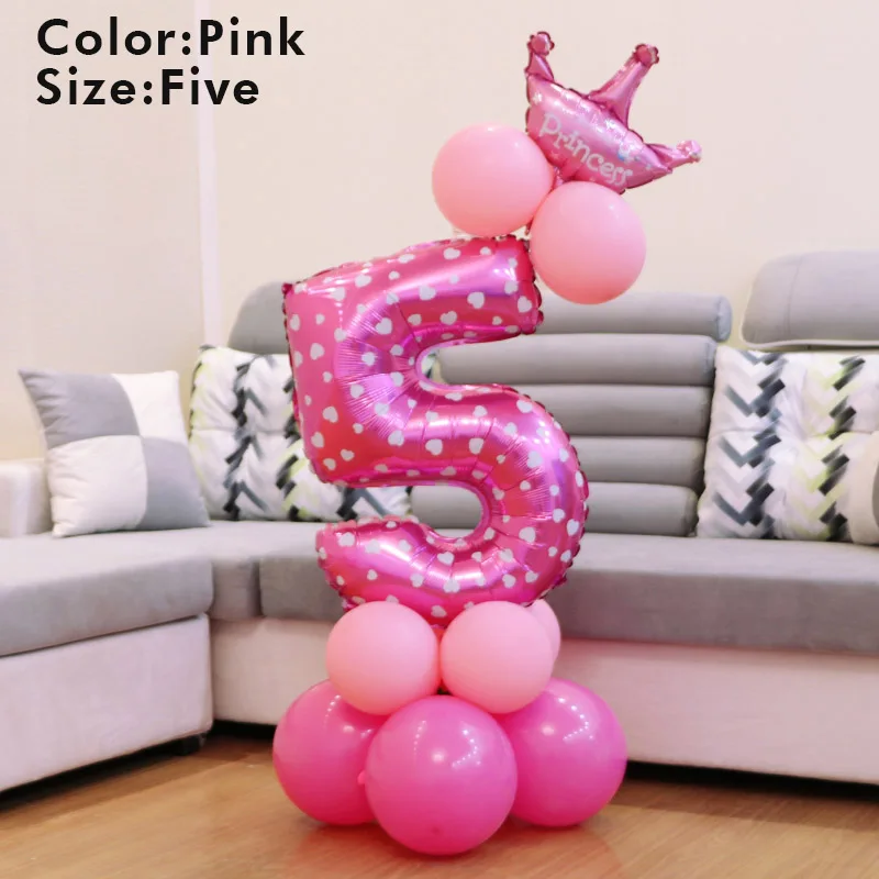 pink five 1 шт Синий Розовый латексный номер мини-корона Длинный Патч надувной шар набор шары Дети мальчик девочка воздушные шары для дня рождения вечеринки украшения - Цвет: pink five