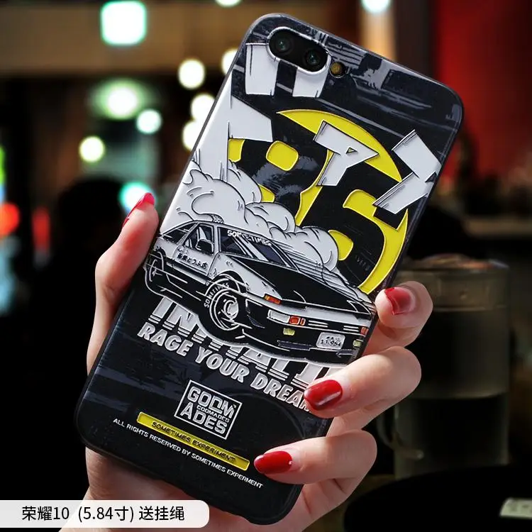 Initial D Moon Astronaut Smoking warning embossed Relief case For Huawei Honor 10 honor10 8 honor8 cover |